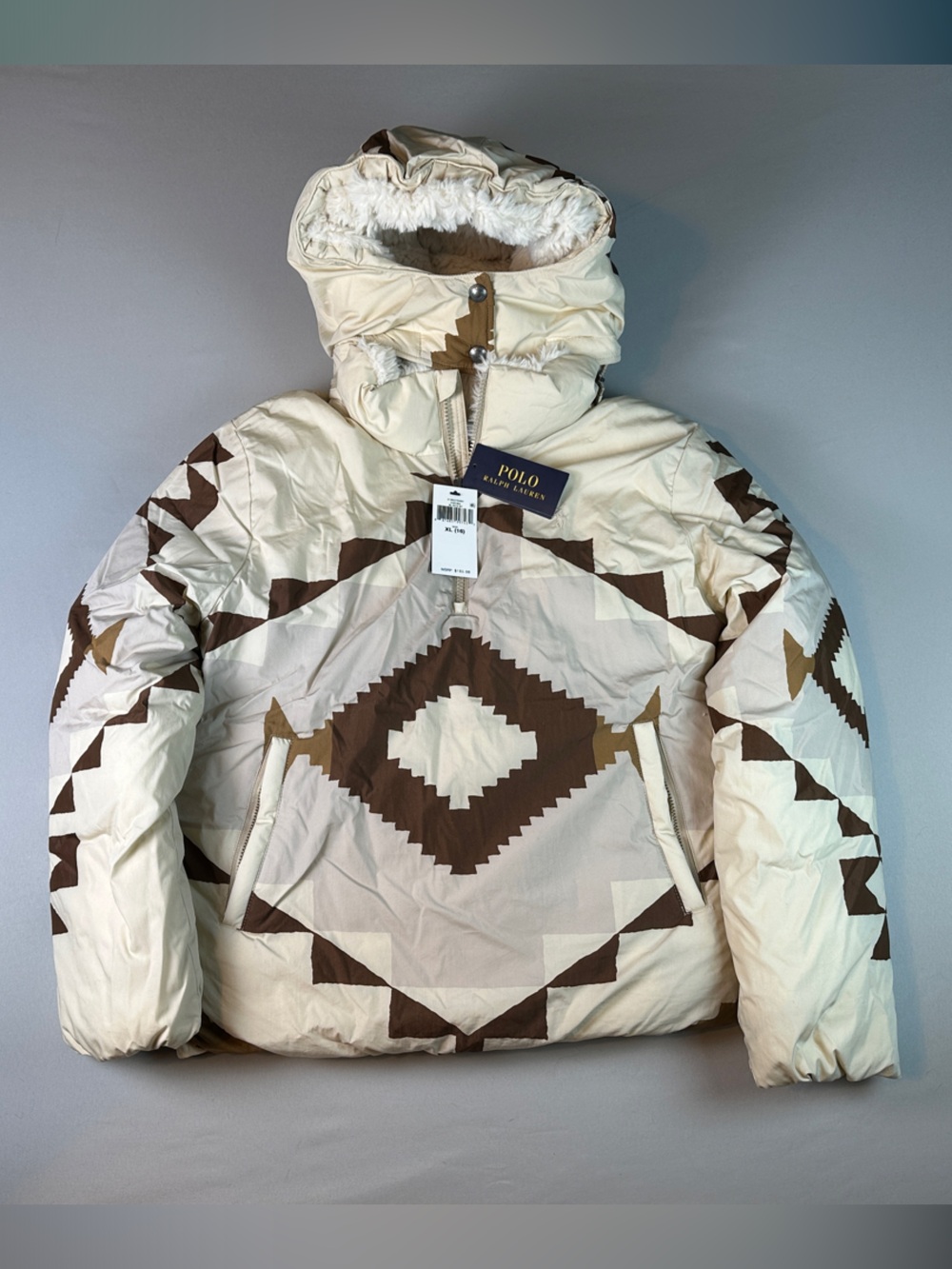 Polo by Ralph Lauren Girls Lined Winter Puffer Jacket Geometric Removable Hood